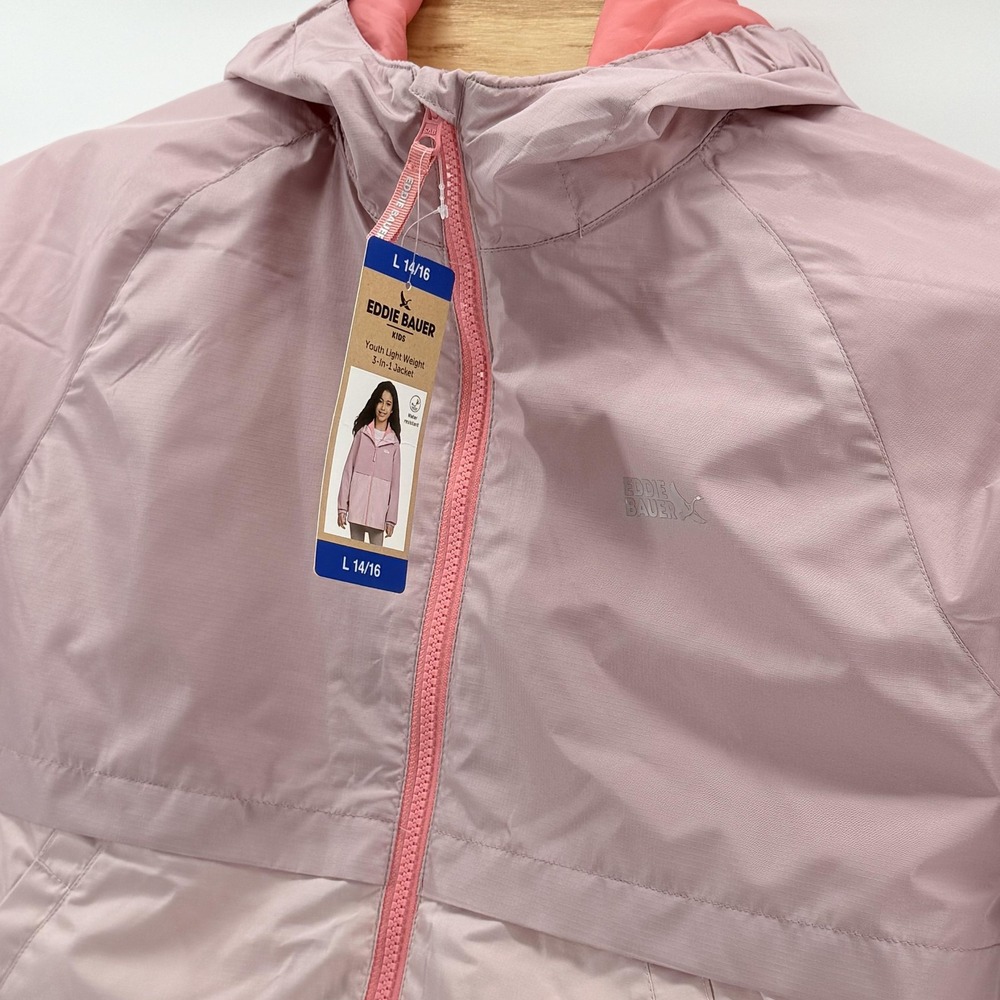 Eddie Bauer Jacket Youth Large 14 16 Blush Pink 3-in-1 Water‎ Resistant Hooded